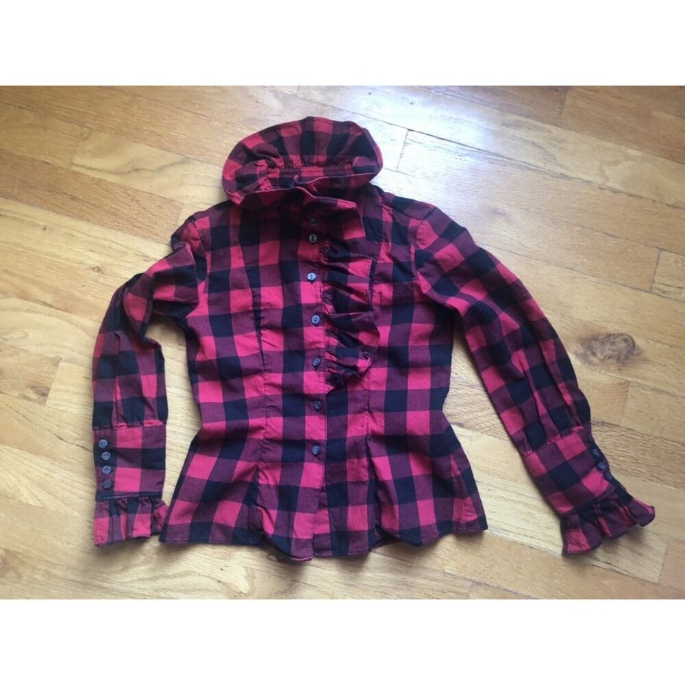 Ralph Lauren size 8 Buffalo Plaid Ruffle Top button up